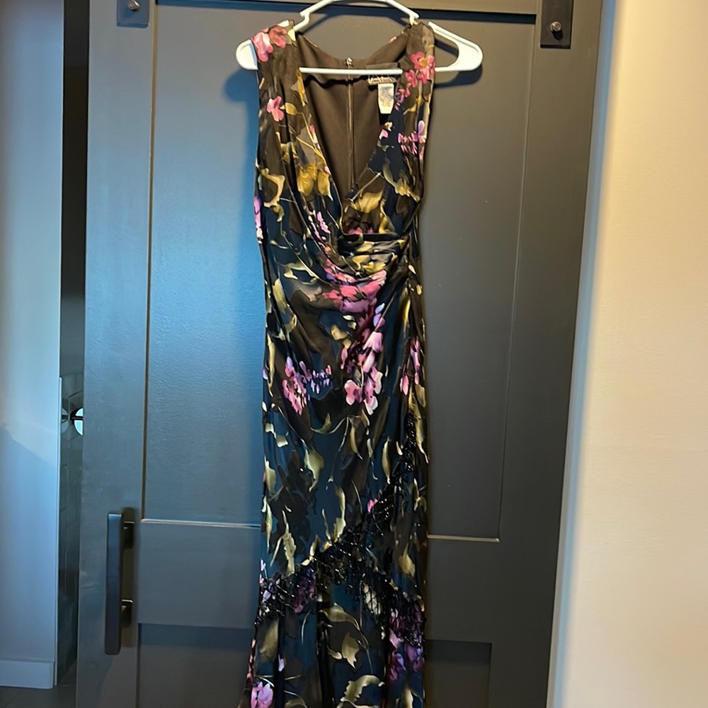 Alex evening black purple olive green dress with beads. Matching shawl
